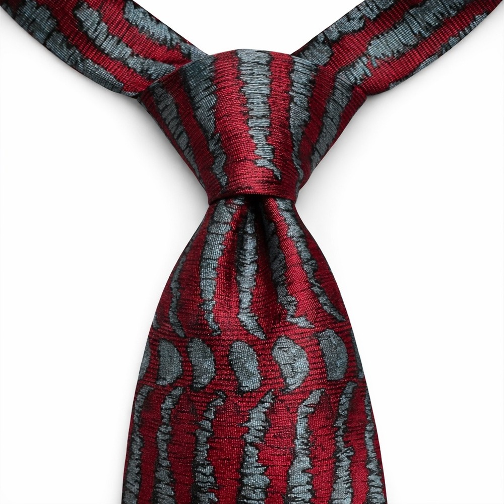 Vtg Via Manzoni Necktie OS Red Gray Abstract Geometric 100% Italian Silk Tie